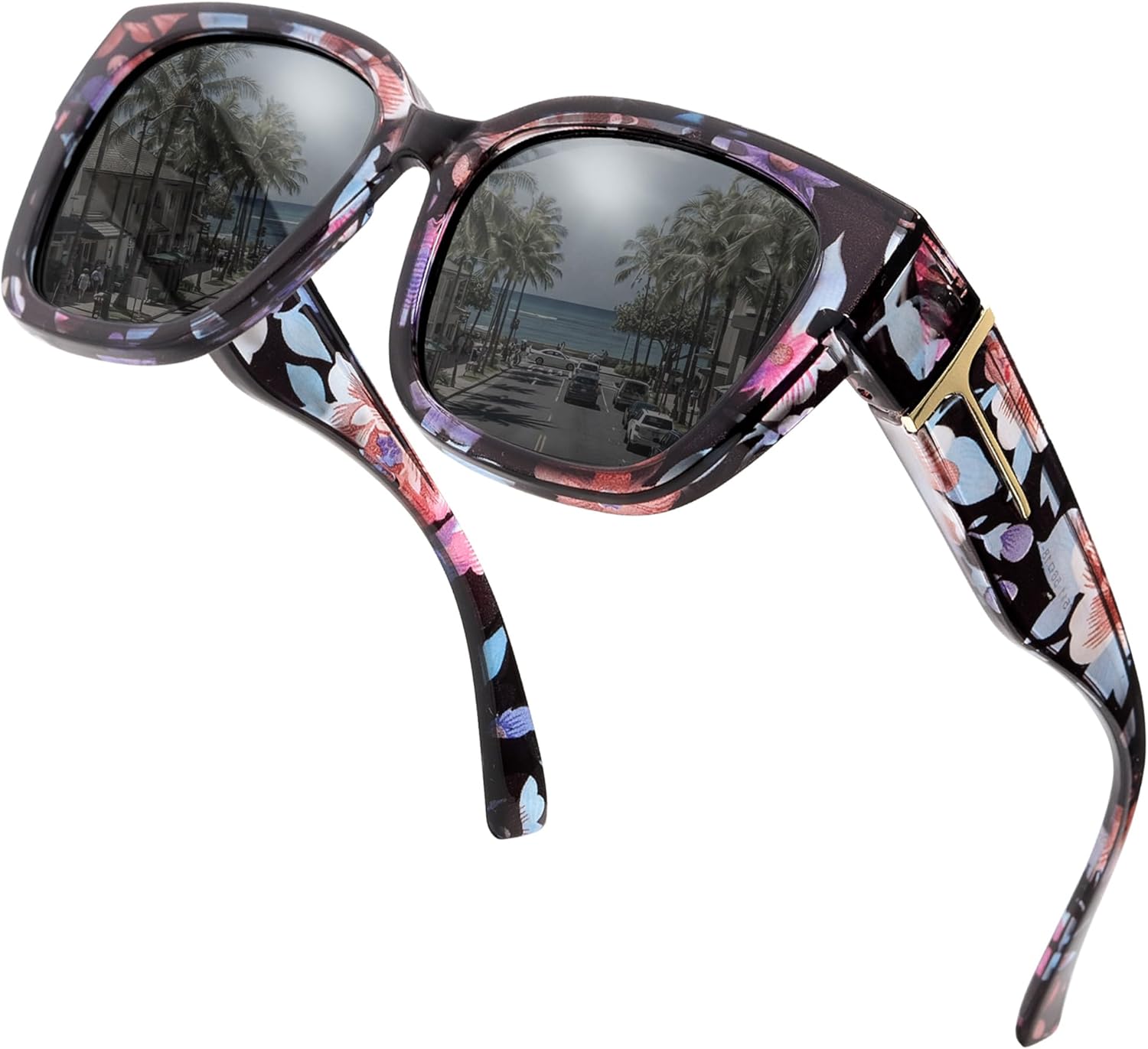 

Женские солнцезащитные очки Myiaur Fit Over, модные дизайнерские очки увеличенного размера с поляризацией для вождения и защитой от УФ-излучения UV400, A20 Floral Frame /Grey Lens