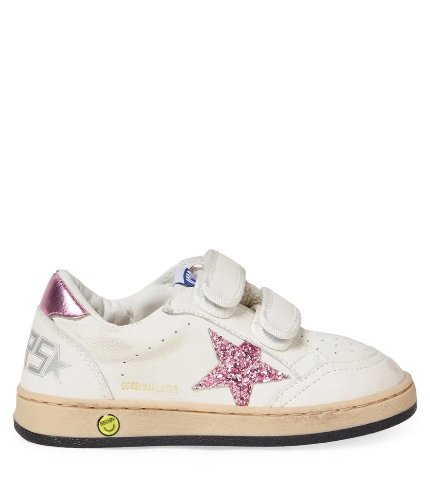 Кожаные кроссовки Ball Star с блестками Golden Goose Kids, белый — фото 4