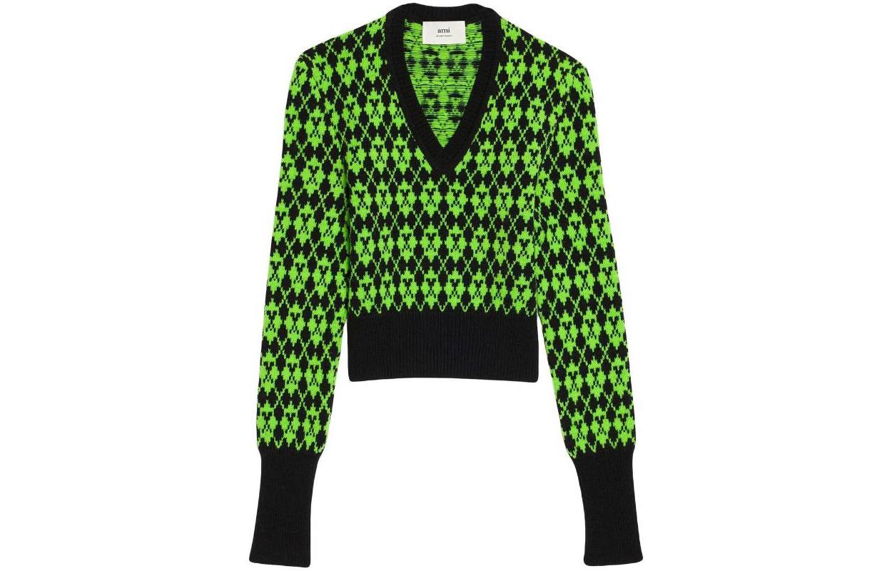

Джемпер с V-образным вырезом и интарсией AMIPARIS, зеленый