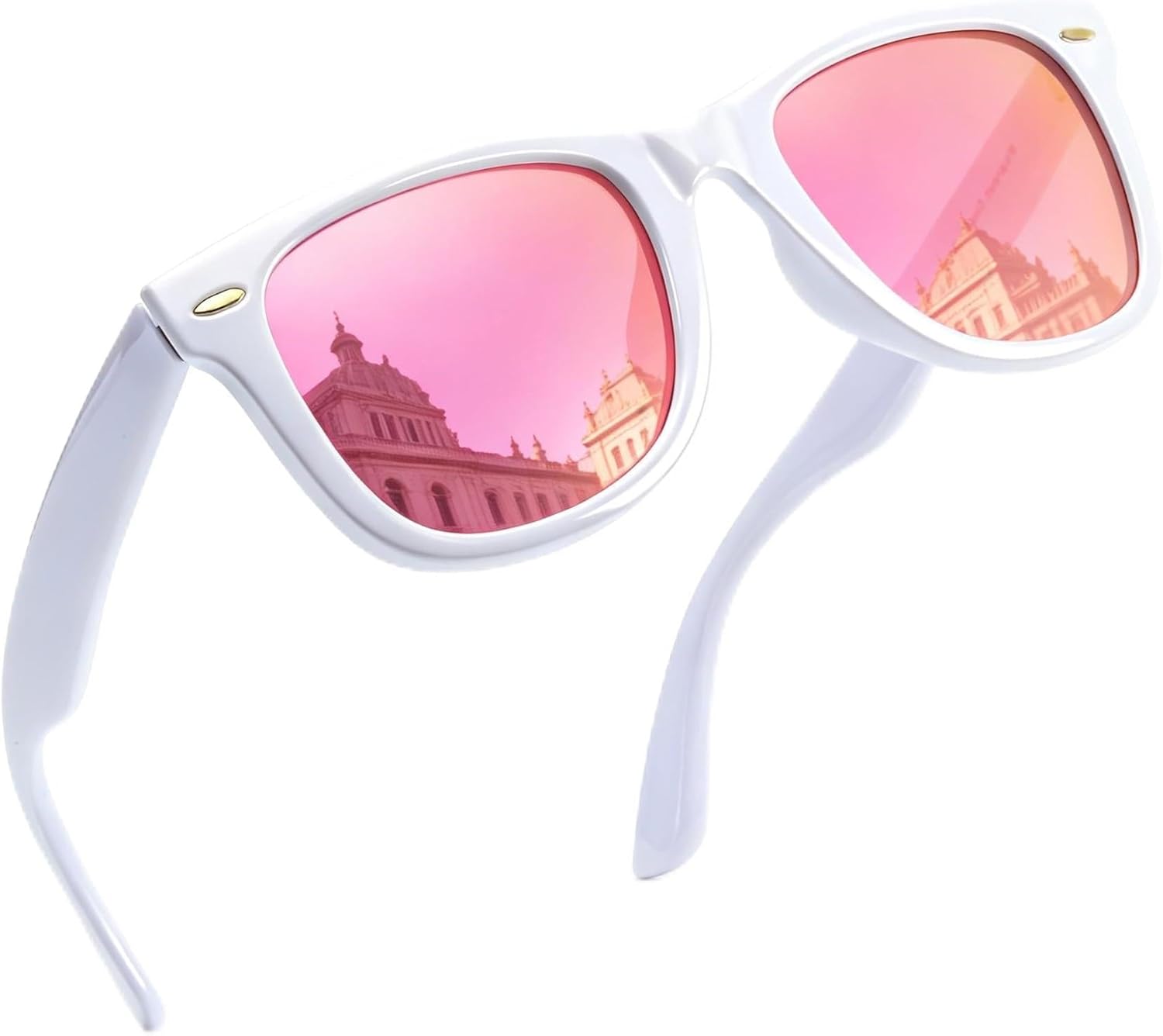 

Женские поляризованные солнцезащитные очки FancyPink с защитой UV400, зеркальные, для пляжа, дизайнерские модные солнцезащитные очки, средний размер, A10white Frame Pink Lenses