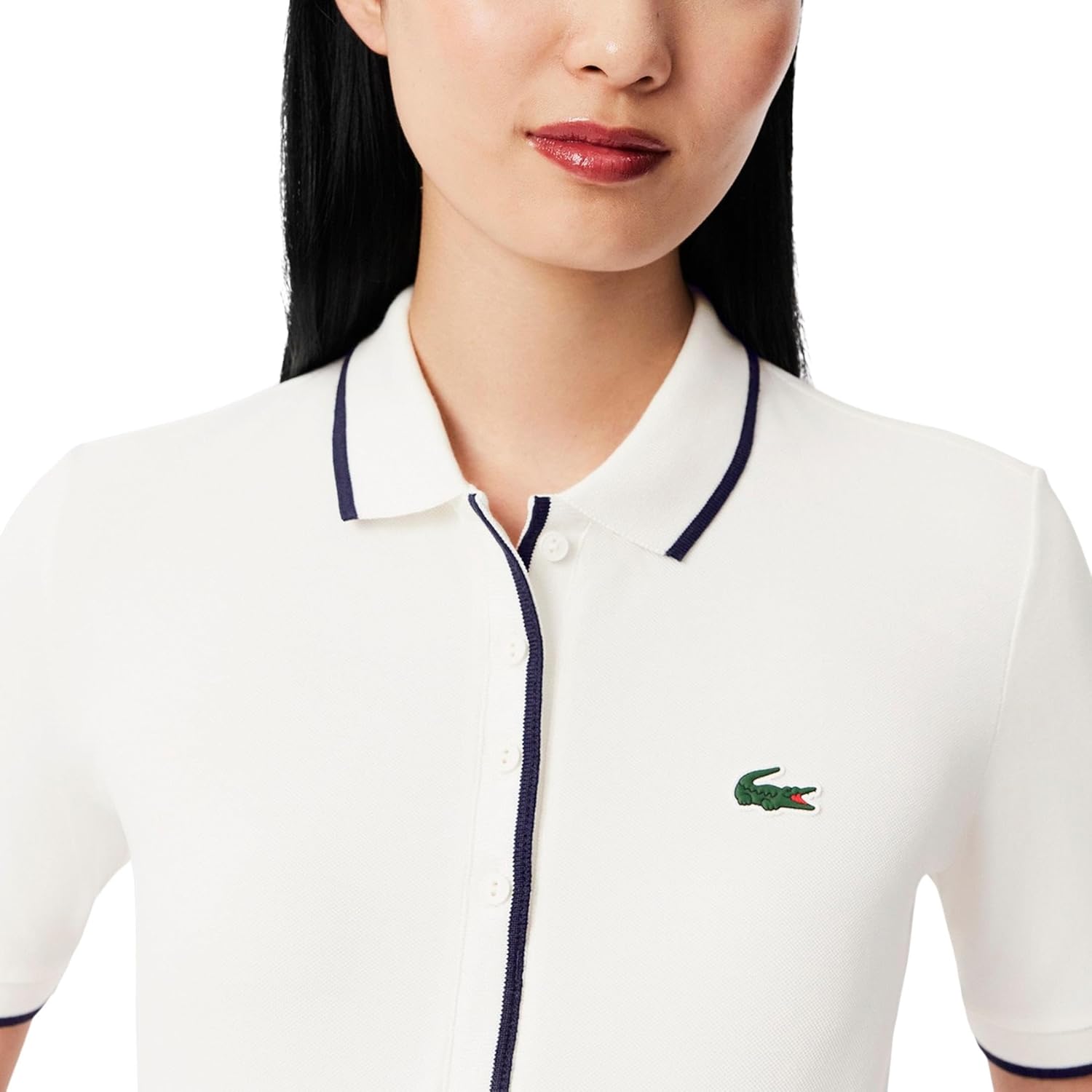 Поло Lacoste Regular Fit с терморегуляцией для тенниса, Flour/Navy Blue — фото 2