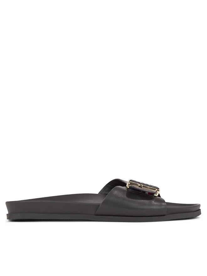

Шлепанцы Tommy Hilfiger Th Hardware Leather Flat Sandal, черный