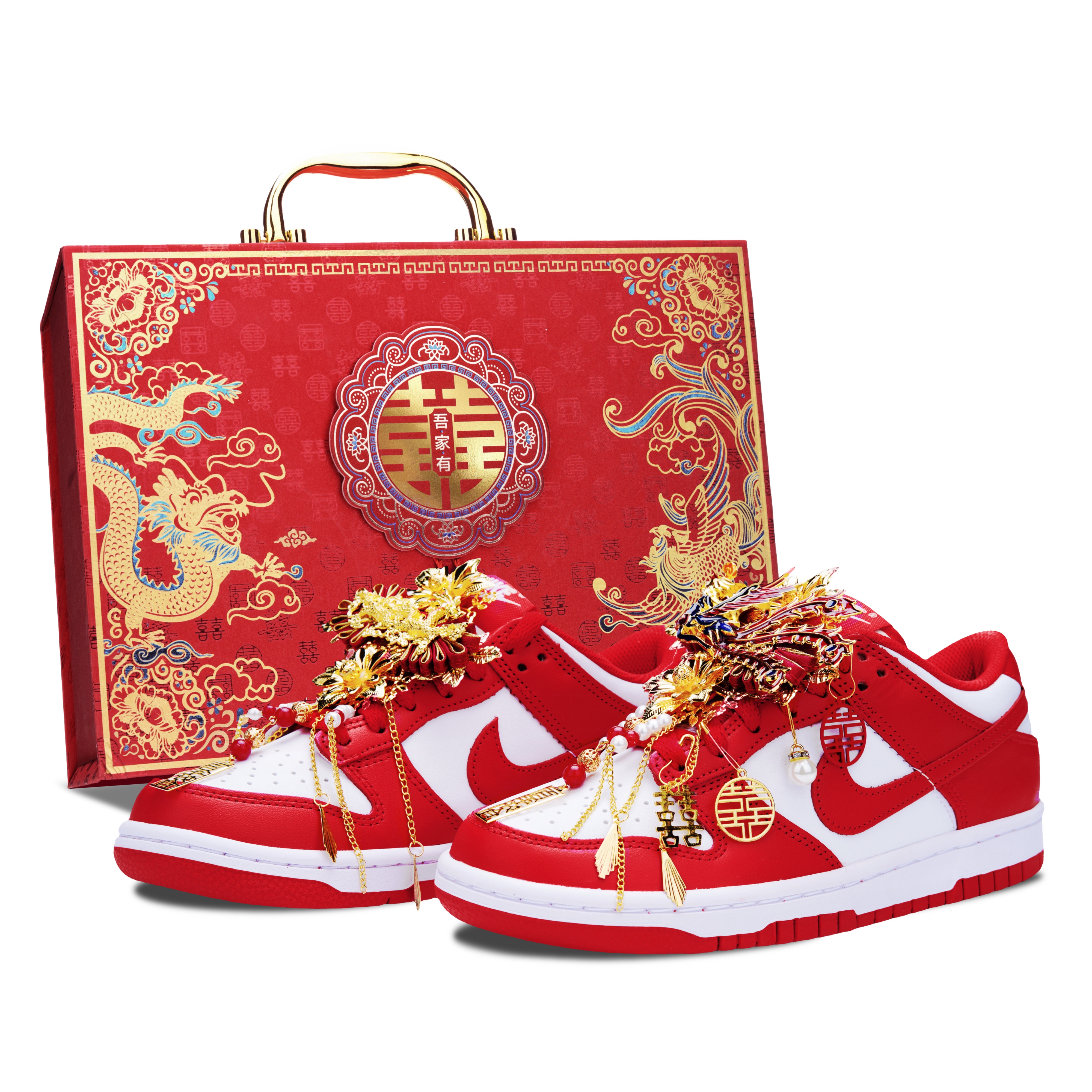 

Nike Кроссовки для скейтбординга Dunk Mismatched Wedding Shoes Box Leather Slip Resistant Abrasion Resistant низкие, унисекс, красные