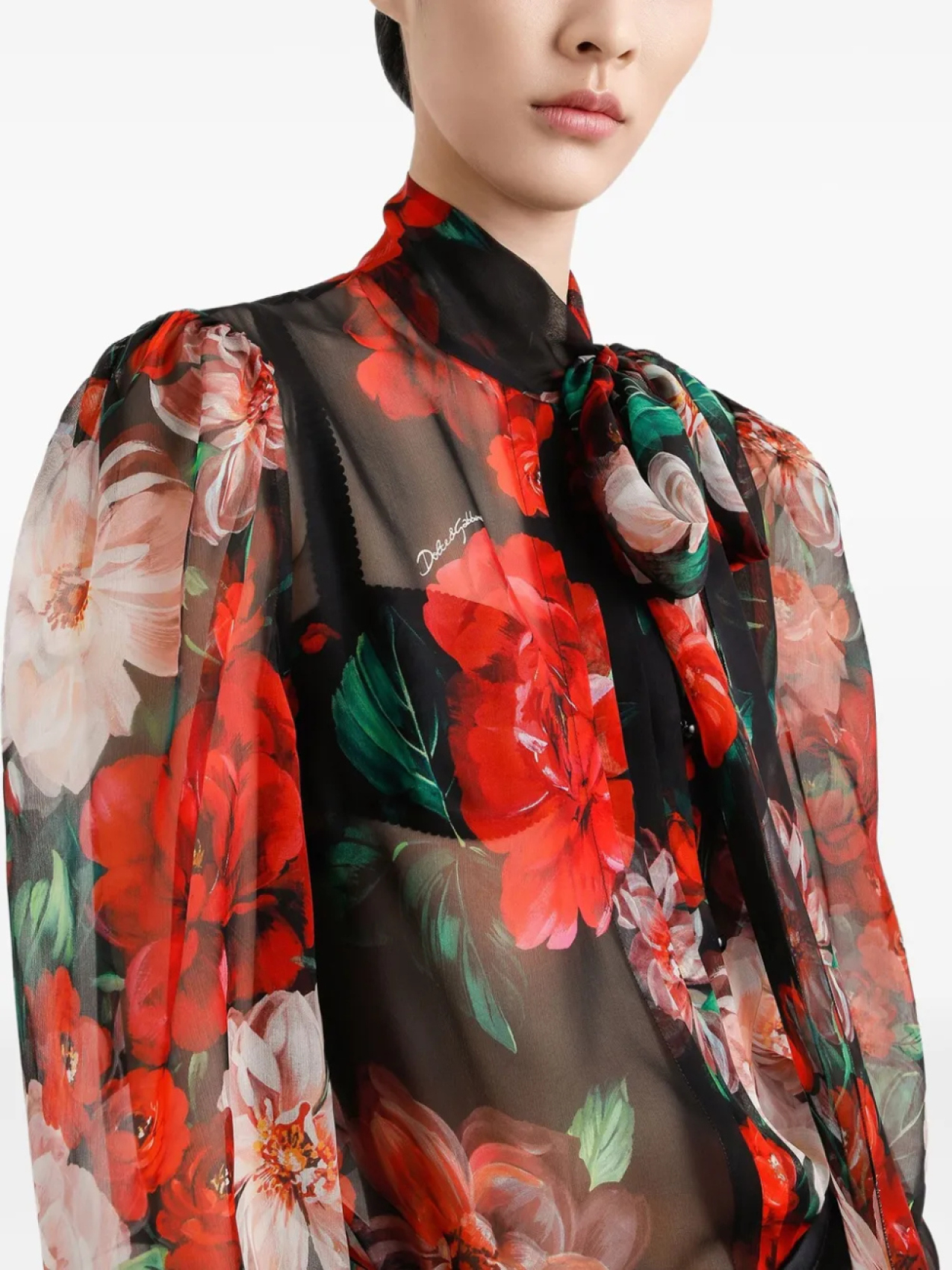 Шифоновая блузка с принтом роз Dolce & Gabbana, черный — фото 4