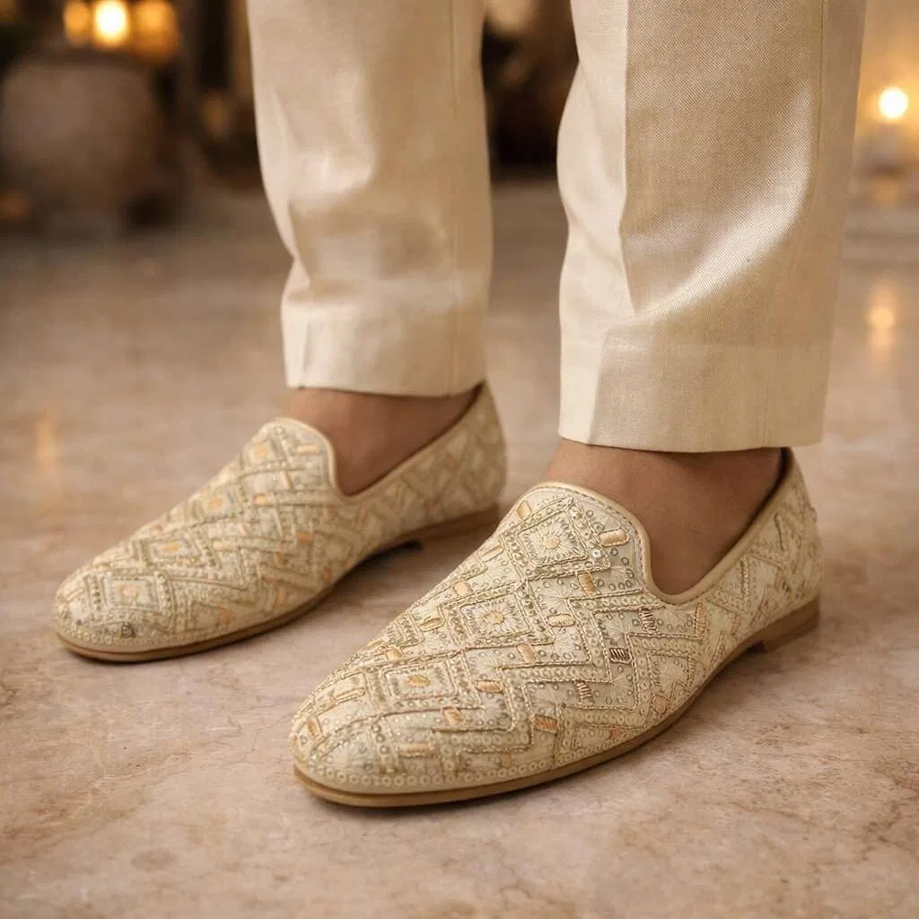 Мужские сандалии дышащие Punjabi Jutti, Cream Gold Shoe Bazar — фото 2