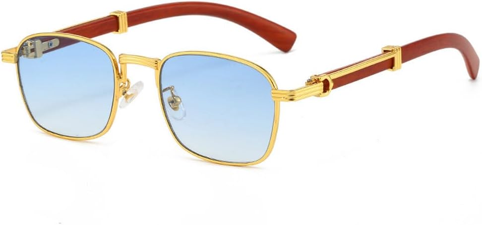 

Квадратные солнцезащитные очки в стиле ретро для мужчин, с деревянной и металлической оправой, для женщин, деловые очки для активного отдыха, подарок на лето WNCKSQ, C06-blue