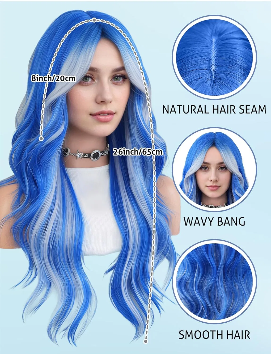 Длинный волнистый парик с сеткой для волос Happy Cherry Happy Cherry, Grey / Blue — фото 2