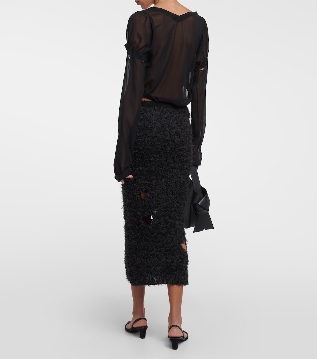Юбка миди из смесовой шерсти с вырезом Acne Studios, коричневый — фото 3