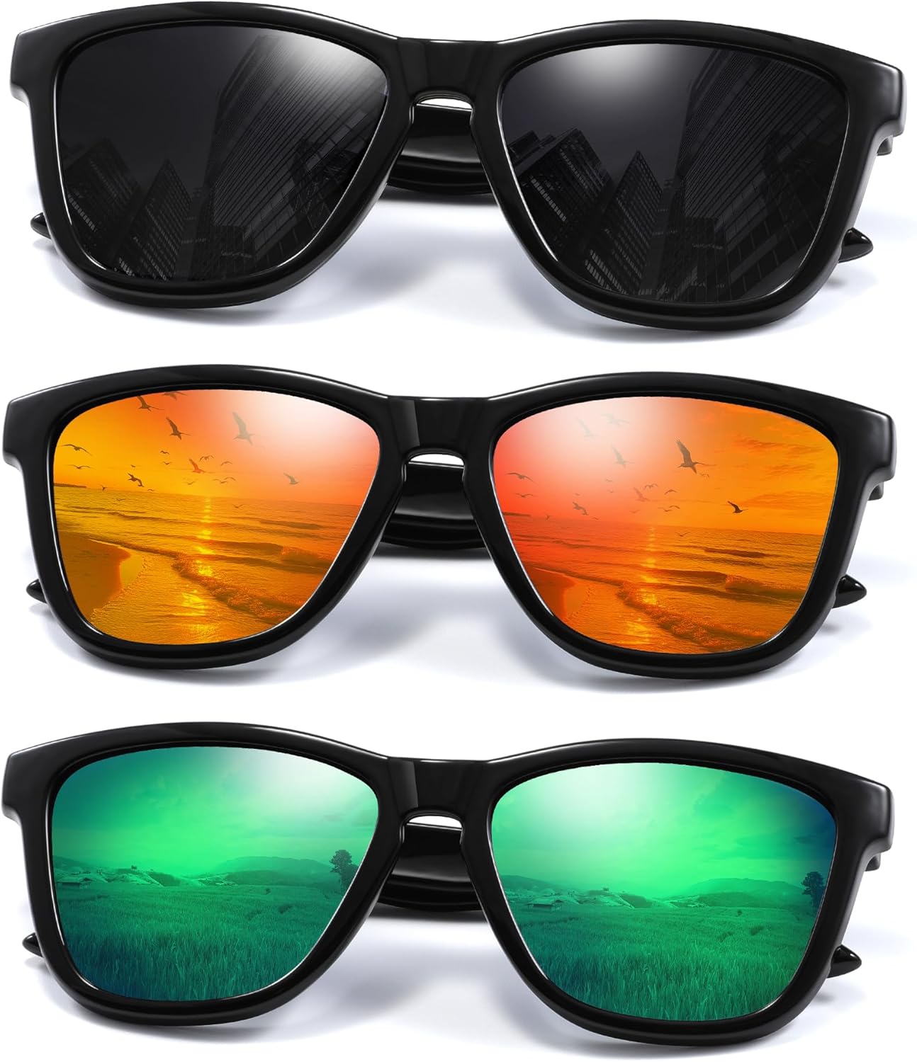 

Поляризованные солнцезащитные очки для женщин, модные, классические, в стиле ретро, ​​женские солнцезащитные очки для мужчин, очки для вождения, защита от УФ-излучения kunchu, Newblackgrey+blackkreds+blackkgreens