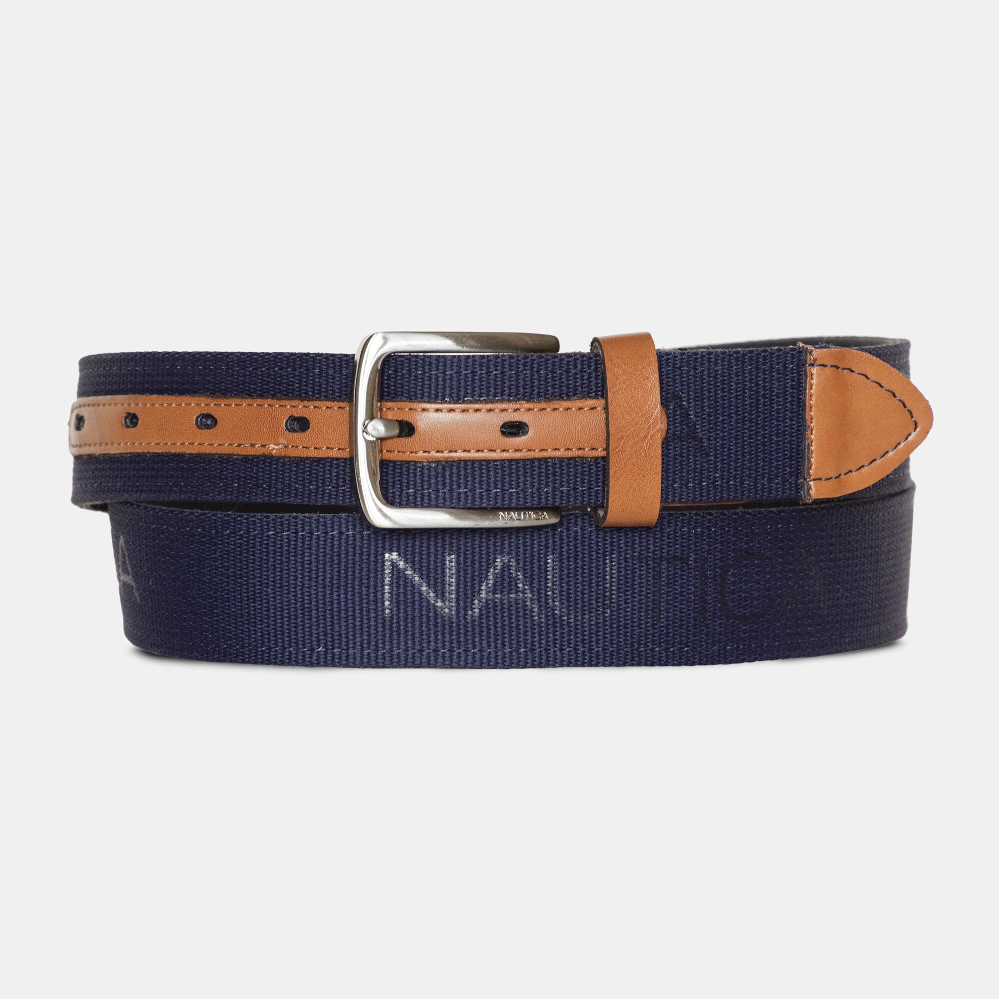 

Ремень Nautica Mens с тисненым логотипом, цвет coconut hol cut up