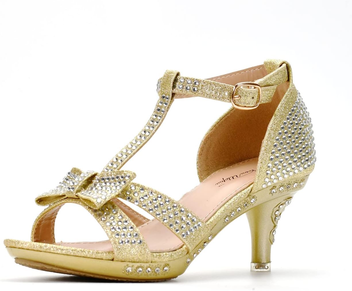 

Детские сандалии для девочек Nova Utopia с низким и средним каблуком, платье и обувь для девочки с цветами (размер 9-4) Nova Footwear, золотой