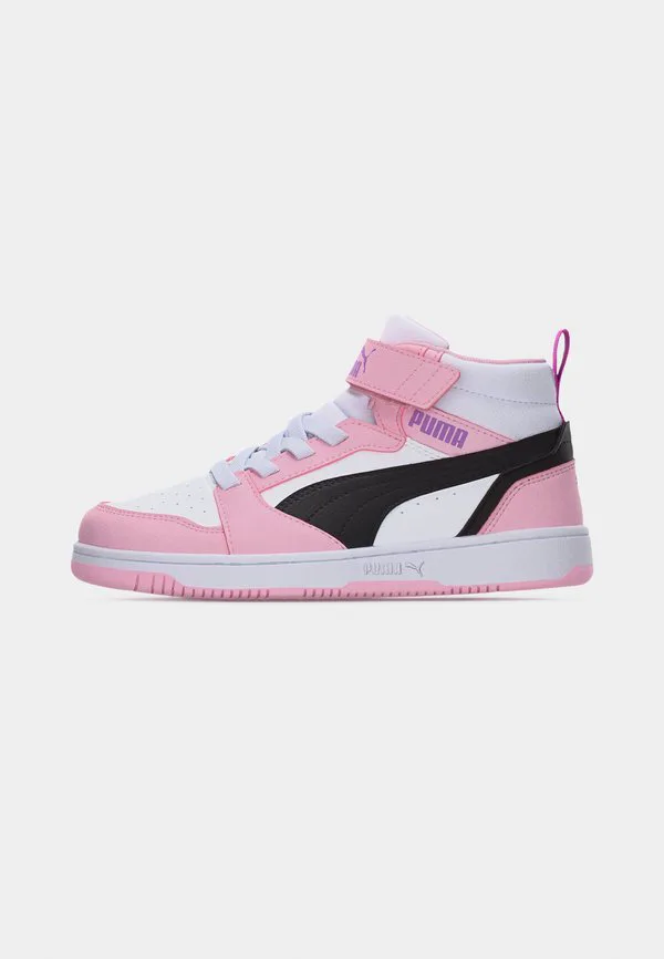 Кроссовки rebound v6 mid унисекс высокие Puma, White/Black/Pearl Pink — фото 2