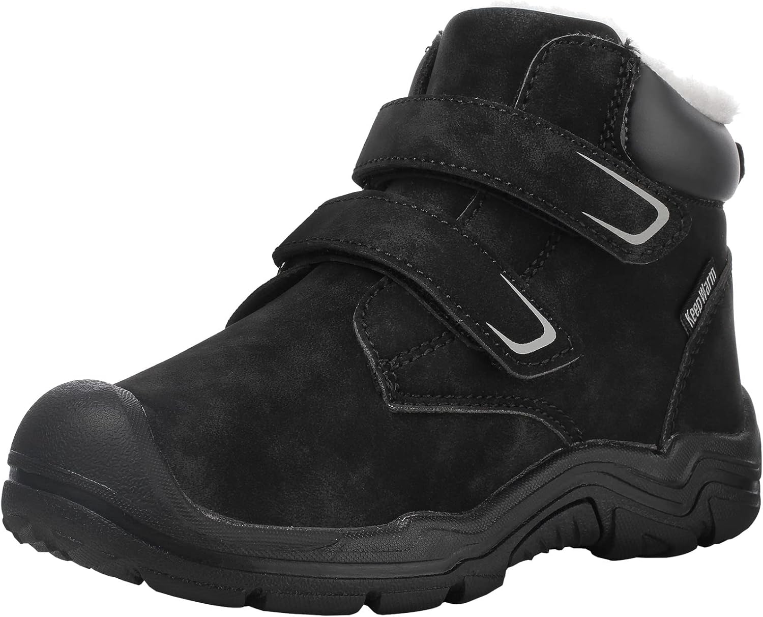 

Детские зимние ботинки для девочек и мальчиков, с утеплителем из меха, теплые, на щиколотку, с нескользящей подошвой для улицы, походов и треккинга Zpllsbratos, Black