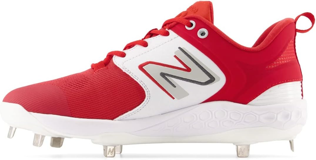 Бейсбольные кроссовки New Balance Fresh Foam X 3000 V6 для мужчин, металлические, белый/красный — фото 3