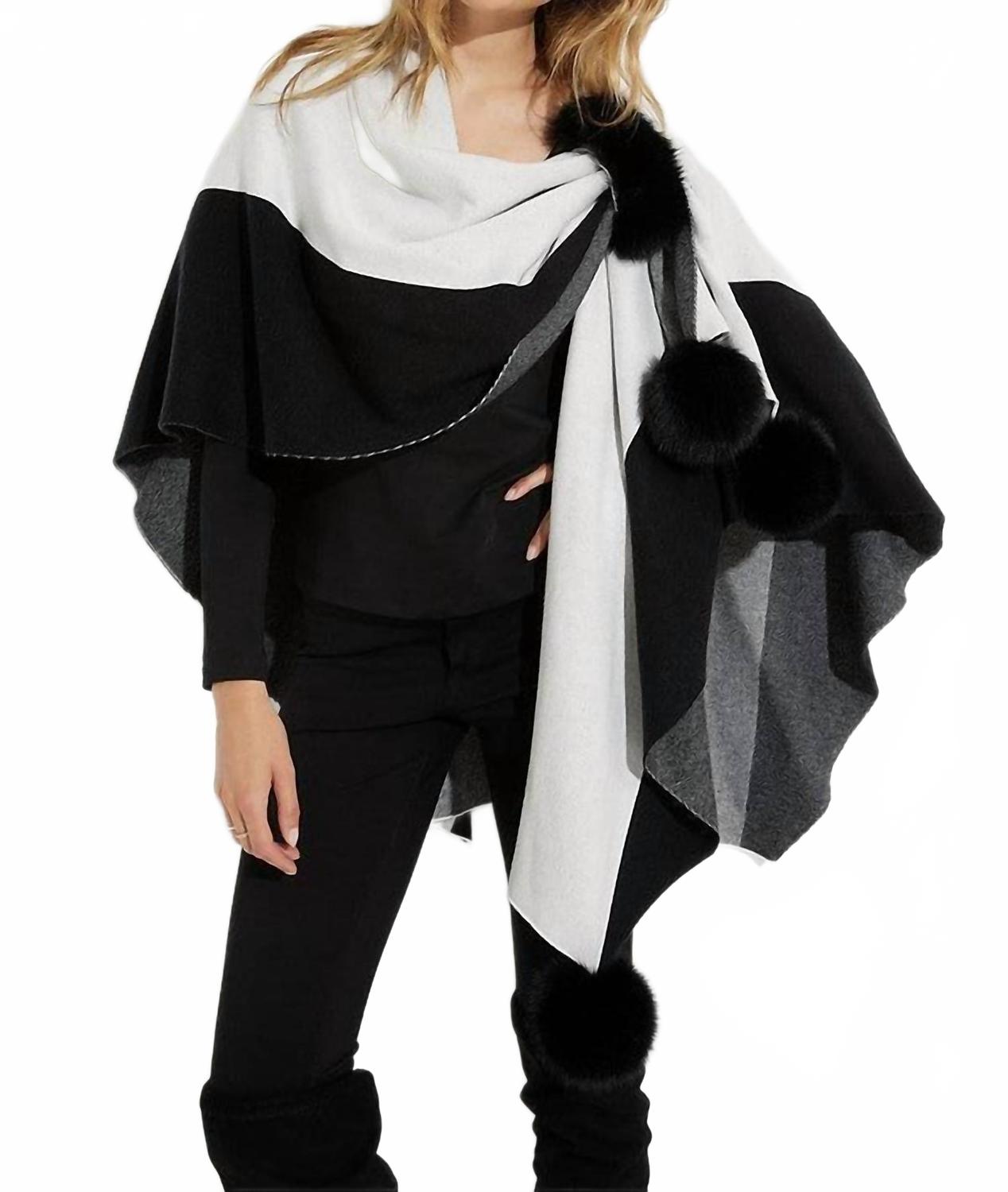 

Joseph Ribkoff Пончо Tamara Two-Tone с помпонами из искусственного меха, черного и ванильного цвета