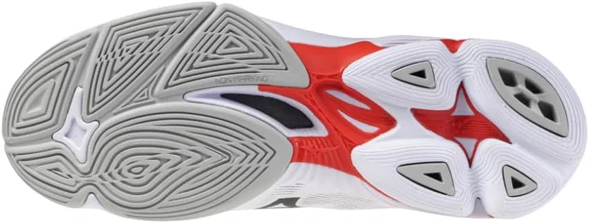 Волейбольные кроссовки Mizuno Wave Lightning PRO Mid, средней высоты, белые, черные, красные, с легкой амортизацией и промежуточной подошвой PoWnCe — фото 4