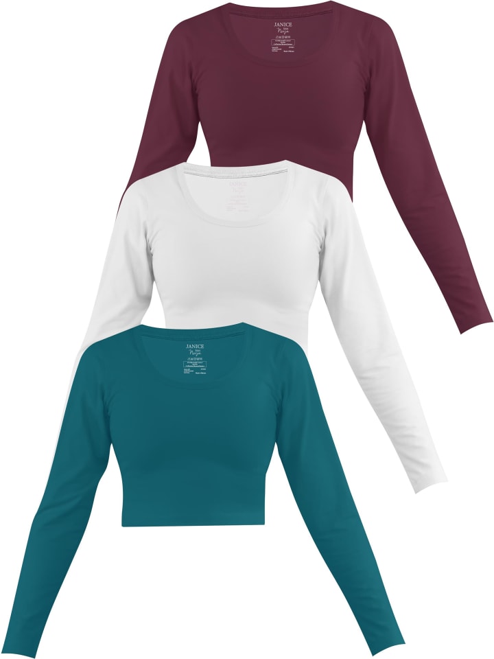 

Лонгслив Janice 3 x Damen crop Langarmshirt Nerja, цвет Petrol/Weiß/Burgund