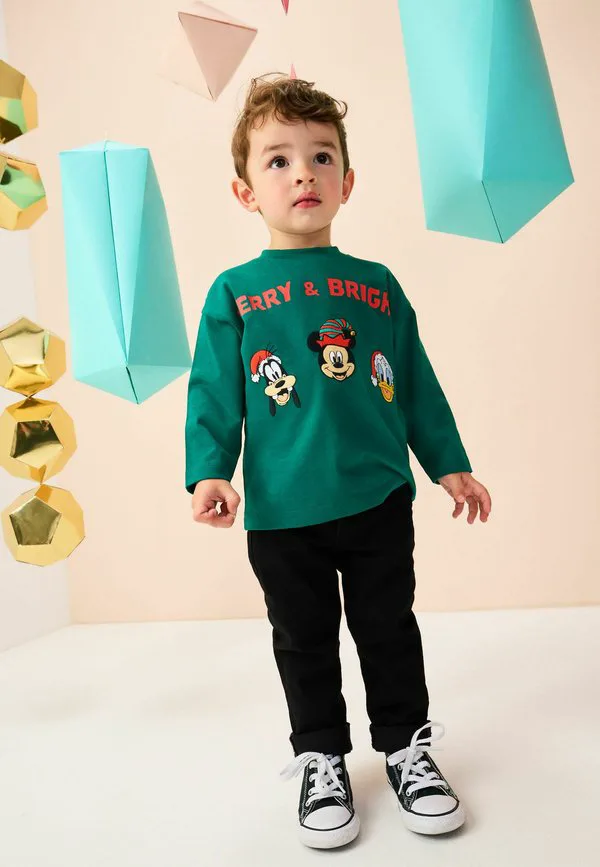 Футболка с длинными рукавами «микки и друзья» Next, Dark Green Christmas — фото 2