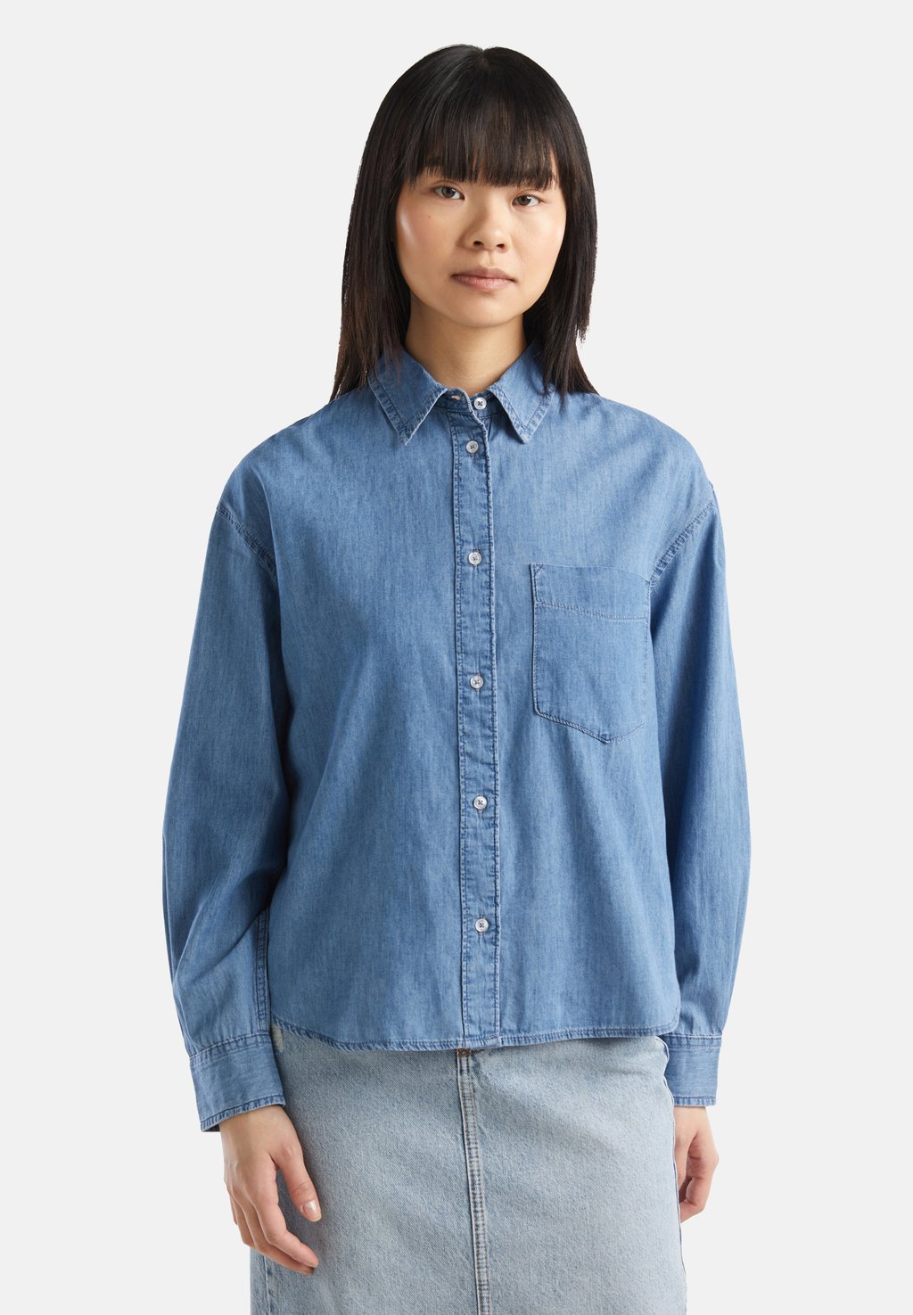 

Блузка на пуговицах CHAMBRAY United Colors of Benetton, синий