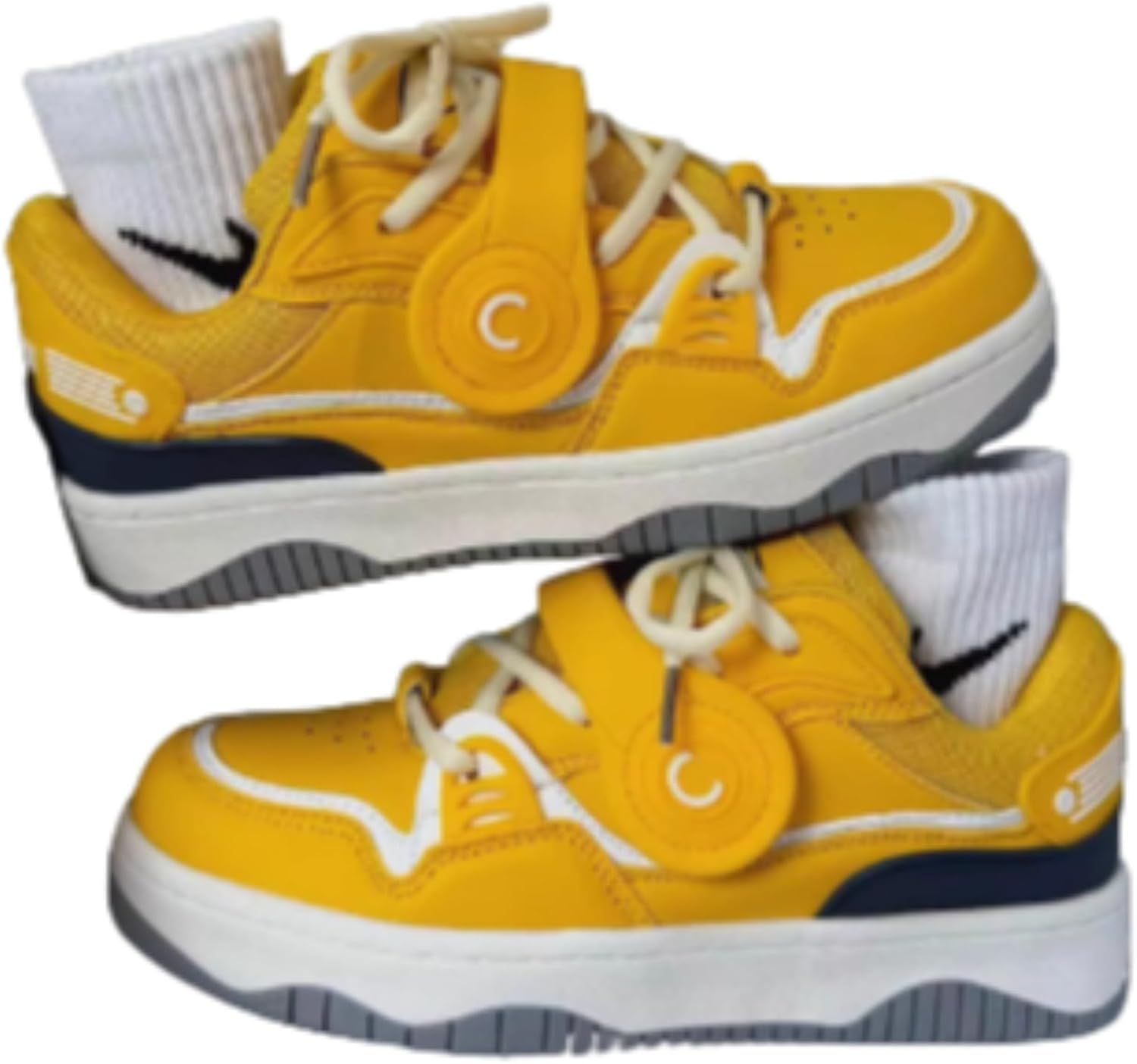 

Кроссовки с толстой подошвой с отделением для наушников, ретро-цветовой блок, шнуровка, для женщин и мужчин, дышащие повседневные спортивные кроссовки из холста Zqw, желтый