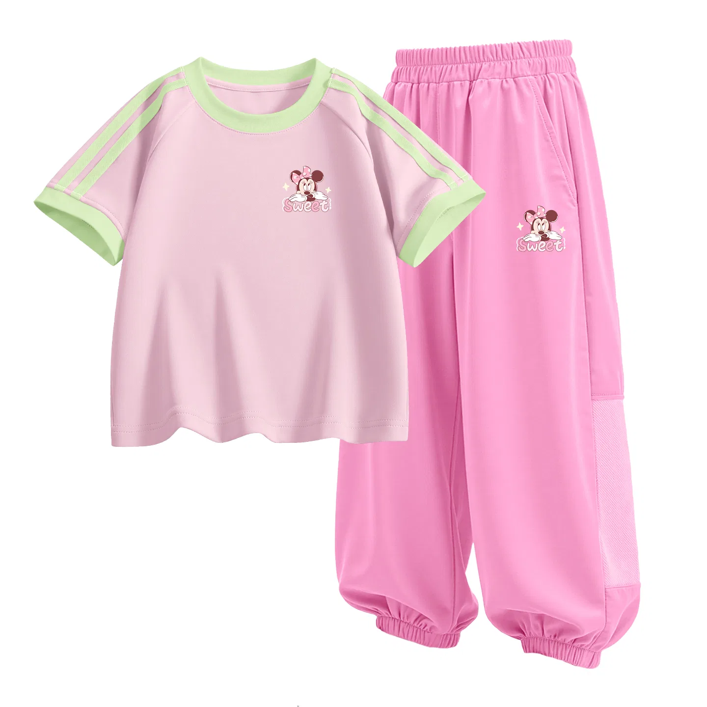 Детская повседневная спортивная футболка с круглым вырезом Disney, Deloloni K Mousse Pink+Deloloni K Strawberry Pink