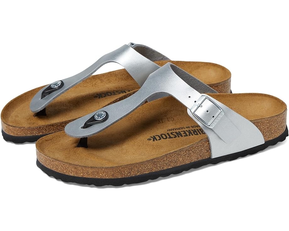 

Сандалии Birkenstock Gizeh - Birko-Flor & Birkibuc, цвет Metallic Silver Birko Flor