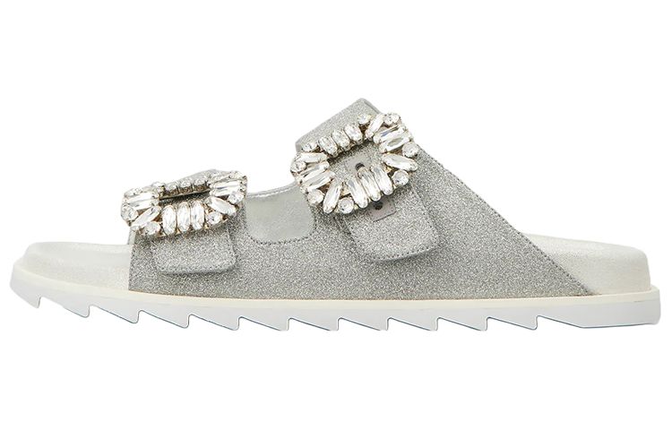 Тапочки-слайды женские, устойчивые к истиранию, серебристо-серые Roger Vivier, Original Shoe Box Included