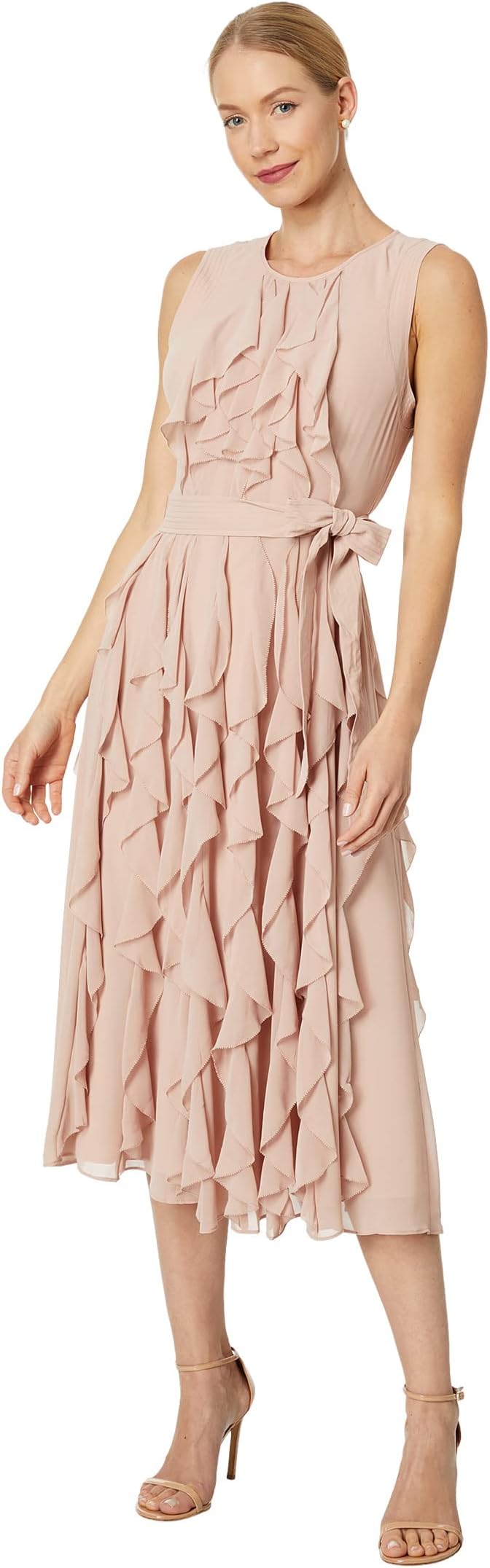 

Платье BCBGMAXAZRIA Sleeveless Ruffle Gown, цвет Bare Pink