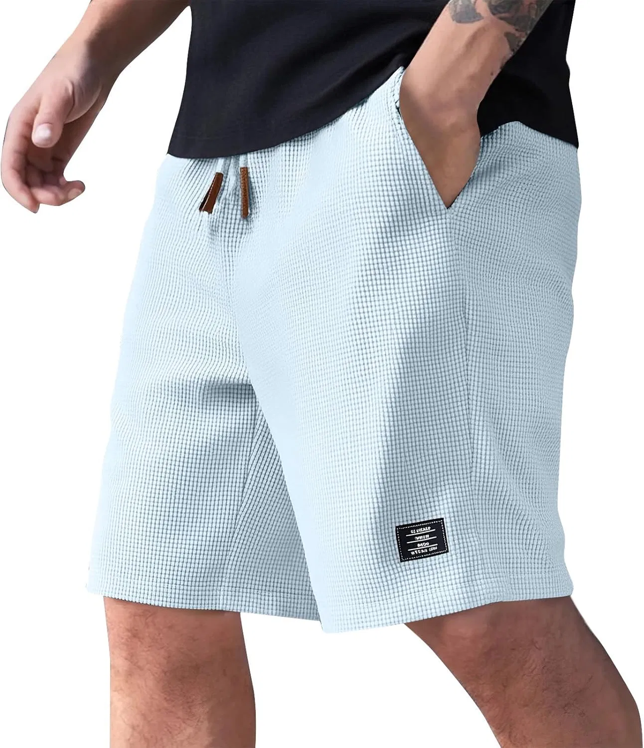 Шорты спортивные вафельной вязки с вышитым логотипом, A-light Blue