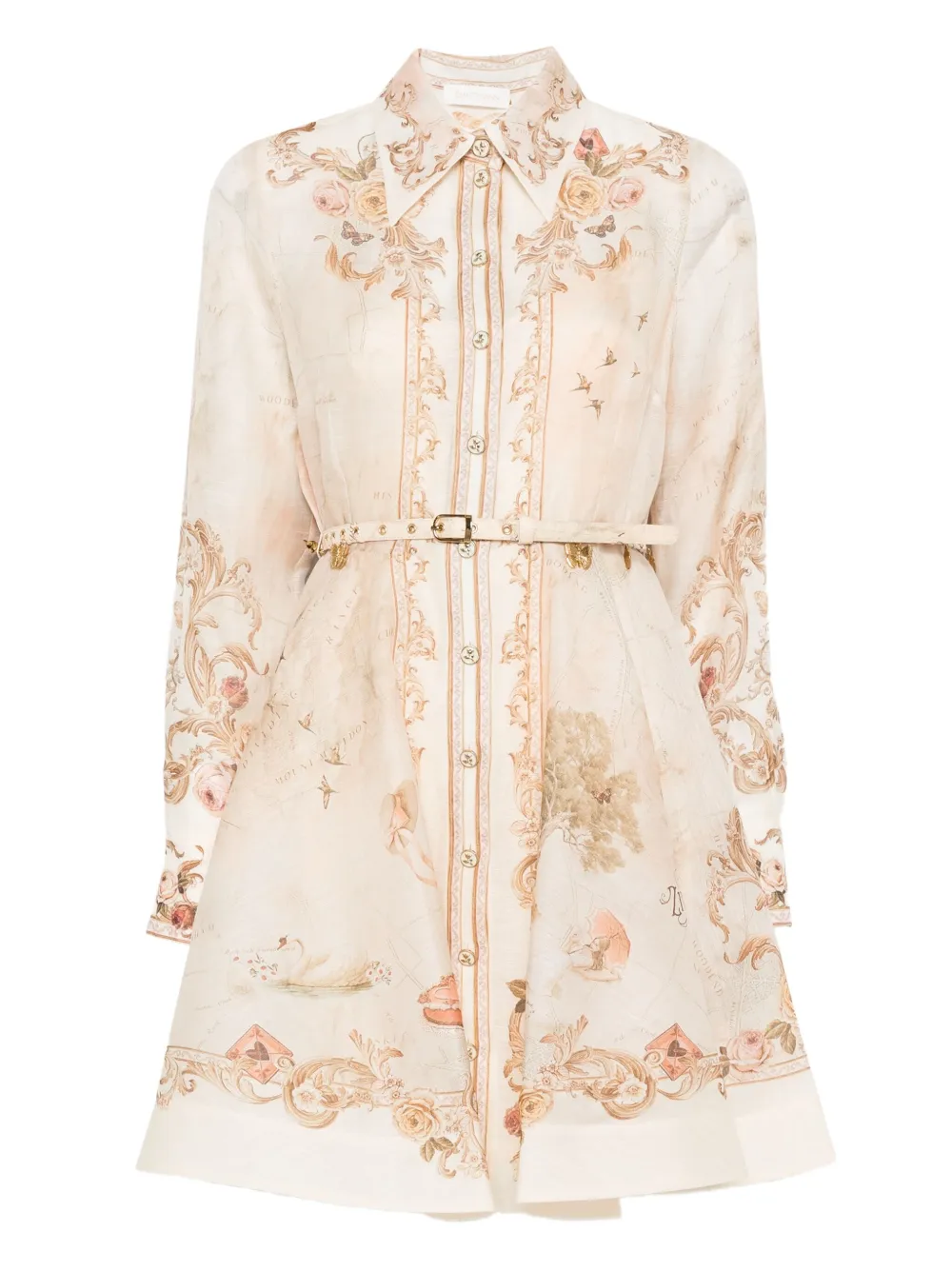 

Мини-платье с цветочным принтом и поясом Zimmermann, нейтральный