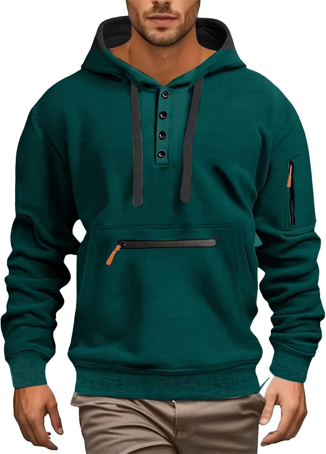 Мужская худи с капюшоном, full zip, Green