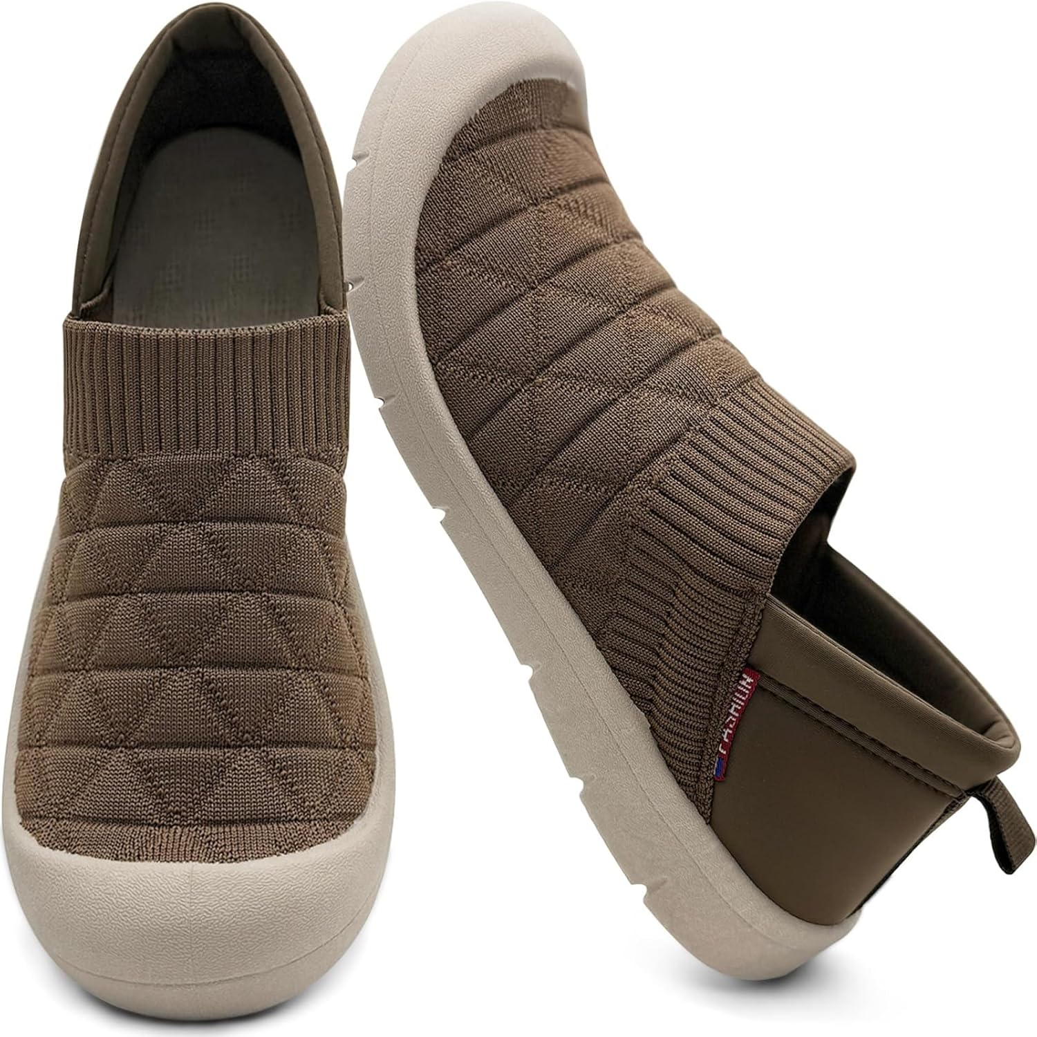 

Мужские и женские тапочки с вязаным манжетом, закрытой пяткой, минималистичного дизайна, удобные для ходьбы, повседневные тапочки-слипы, модные кроссовки, дышащие лоферы на ножку Kvotuu, коричневый