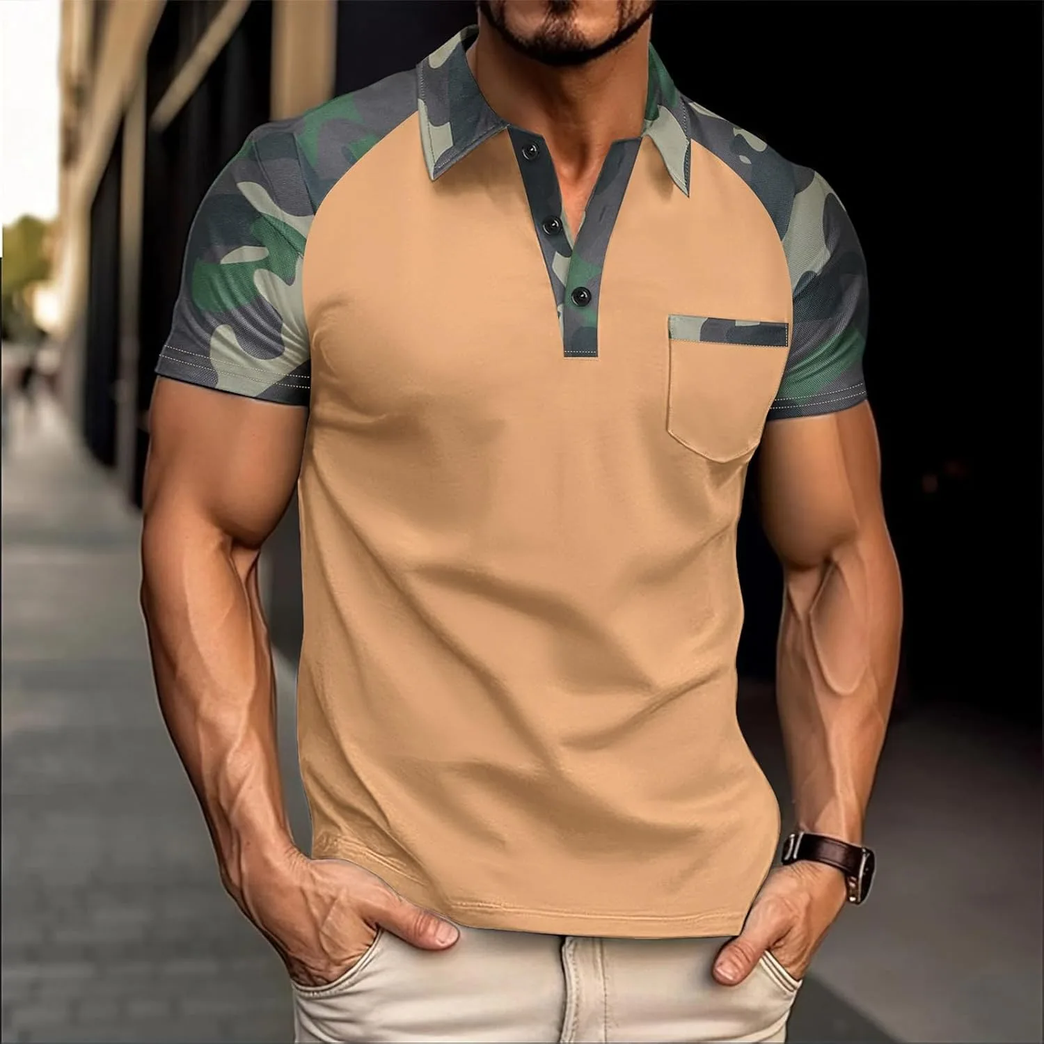 Мужская футболка Camo Raglan с коротким рукавом, Slim Fit, Quick Dry — фото 2