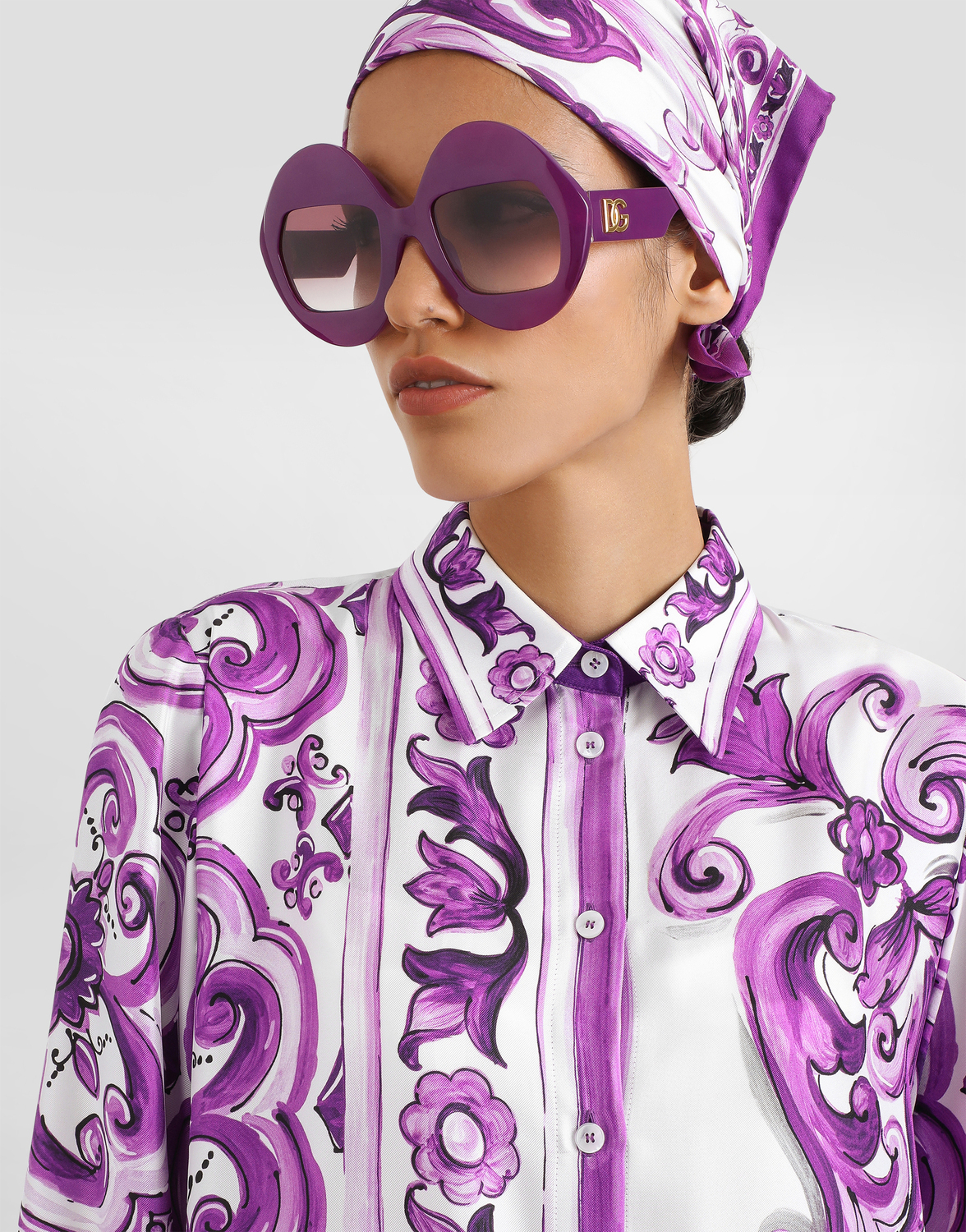 Длинное рубашечное платье из твила с принтом «майолика» Dolce & Gabbana, мультиколор — фото 4