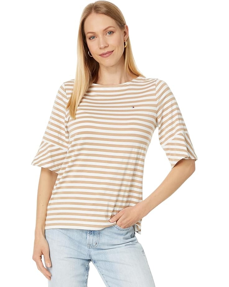 

Футболка Tommy Hilfiger Striped Top With Flare Sleeve, цвет Tannin Multi