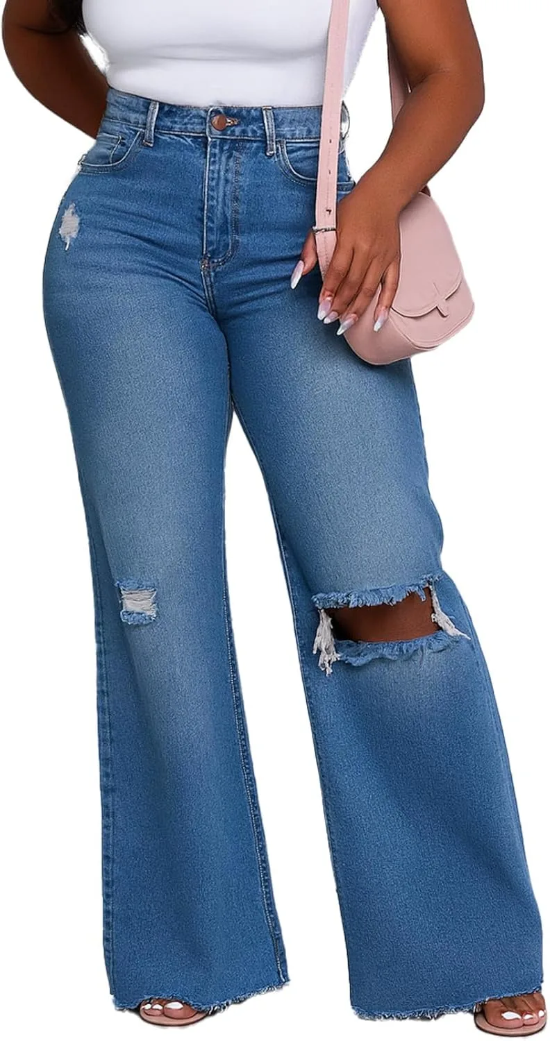 

LaiyiVic широкие джинсы для женщин High Waisted Stretchy Straight