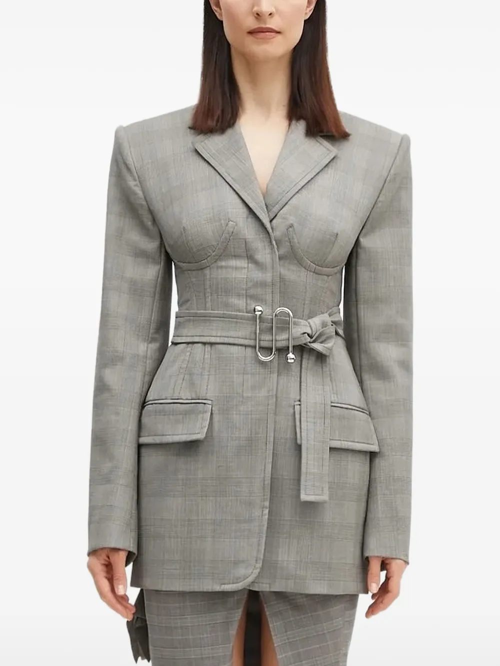 

Пиджак в клетку с поясом SPORTMAX, серый