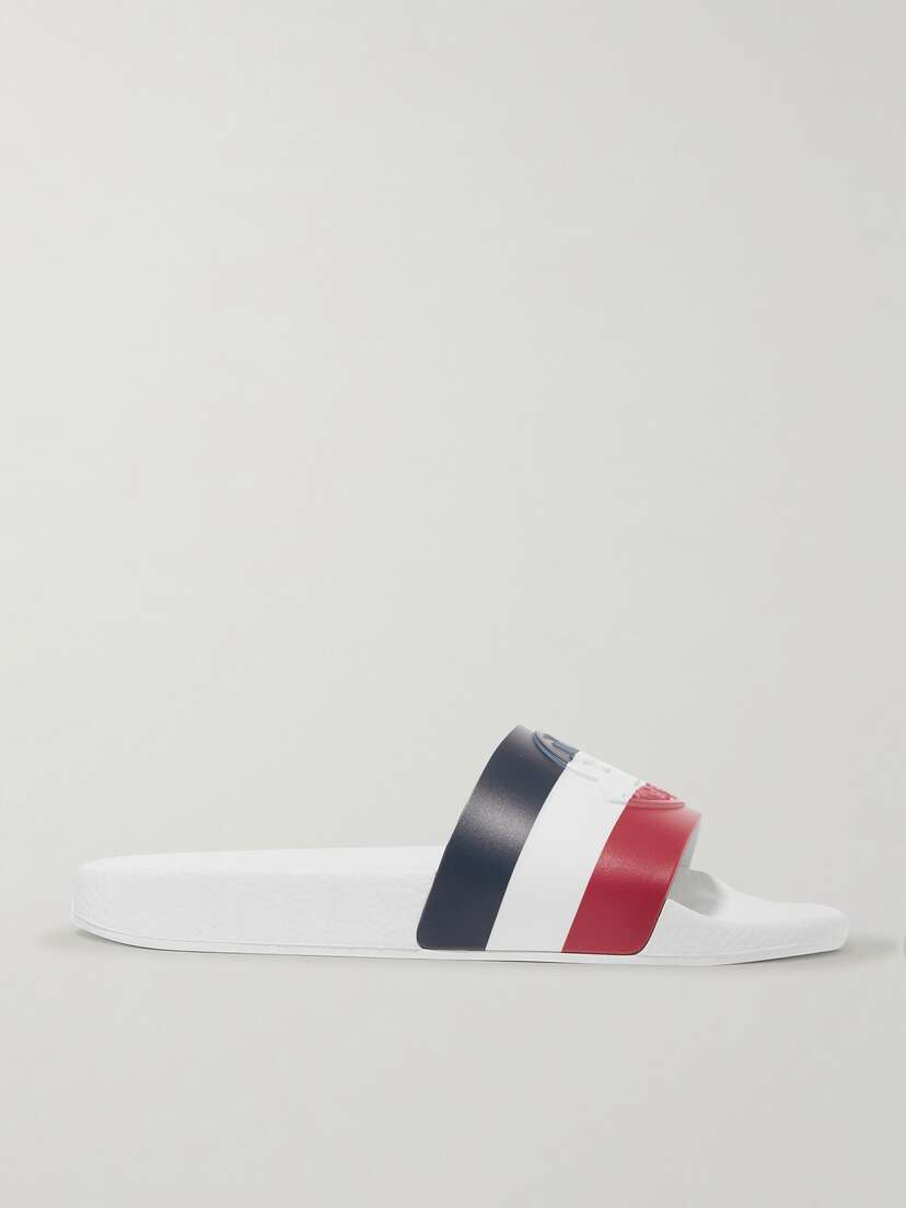 Полосатые резиновые шлепанцы Moncler, белый