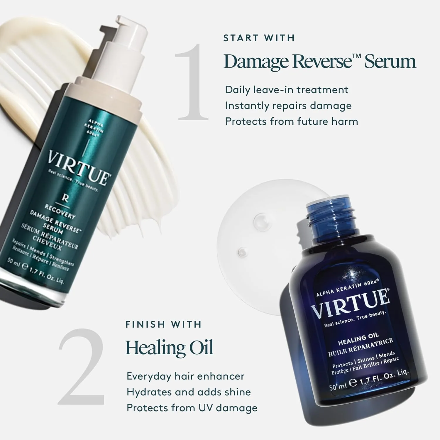 Сыворотка для восстановления поврежденных волос VIRTUE Recovery Damage Reverse Hair Serum 148 мл (1 шт.) — фото 4