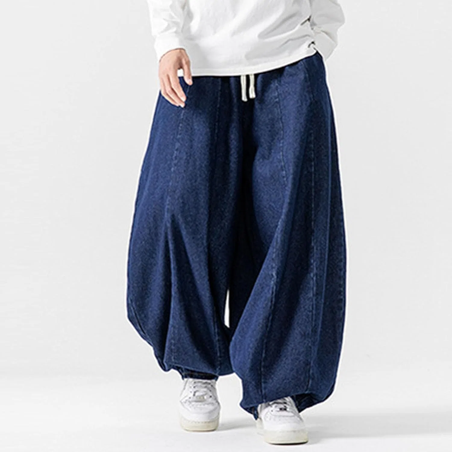 Джинсы свободные, Men's Baggy Denim Jogger Pants, Dark Blue — фото 4