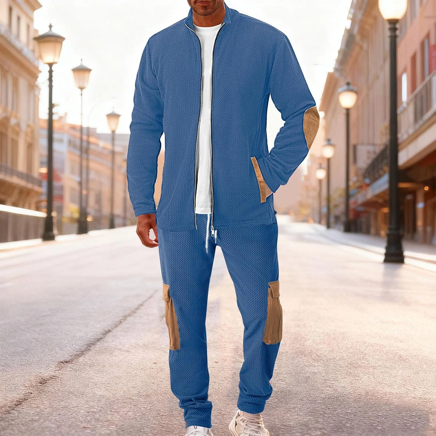 Мужской спортивный костюм 2 предмета с полной молнией, джоггеры, Sky Blue — фото 2