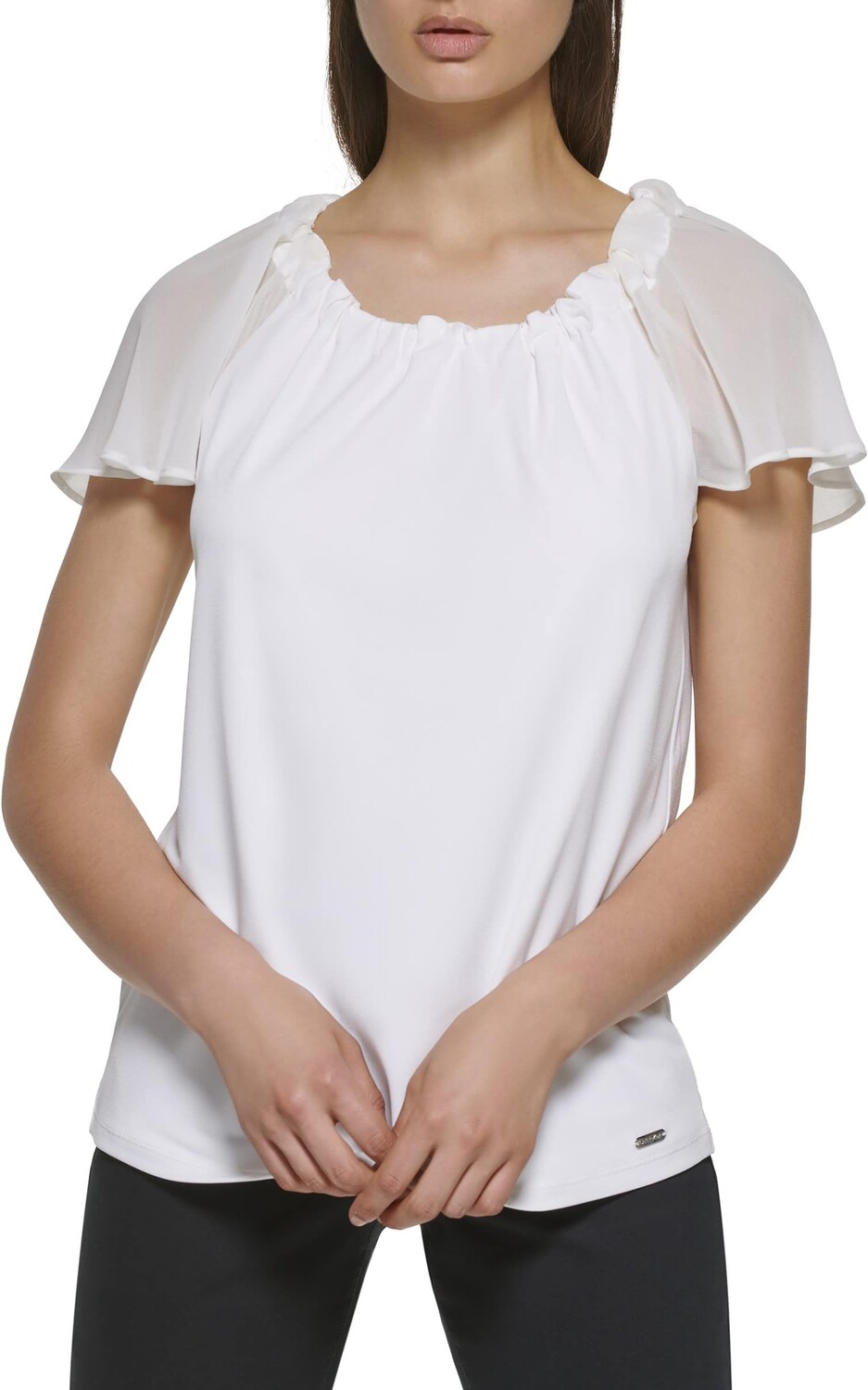 

Топ Calvin Klein Chiffon Ruffle Sleeve, цвет Soft White