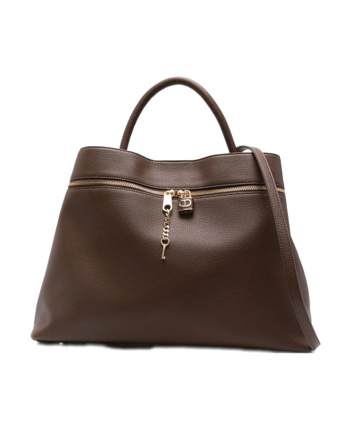 

Сумка-Шоппер с карманом и овальной Т-образной застежкой. Twinset, коричневый