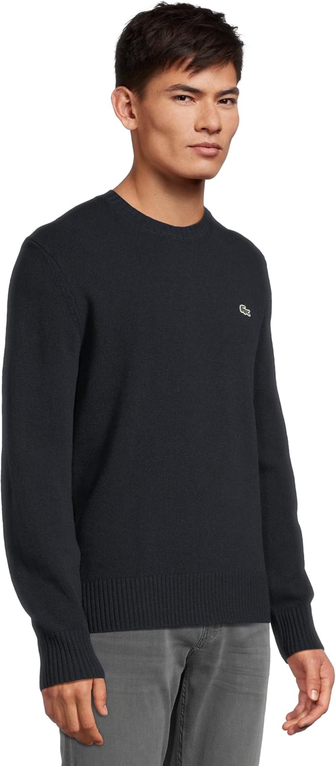 Lacoste мужской кардочесаный шерстяной свитер с круглым вырезом, Navy Blue — фото 2