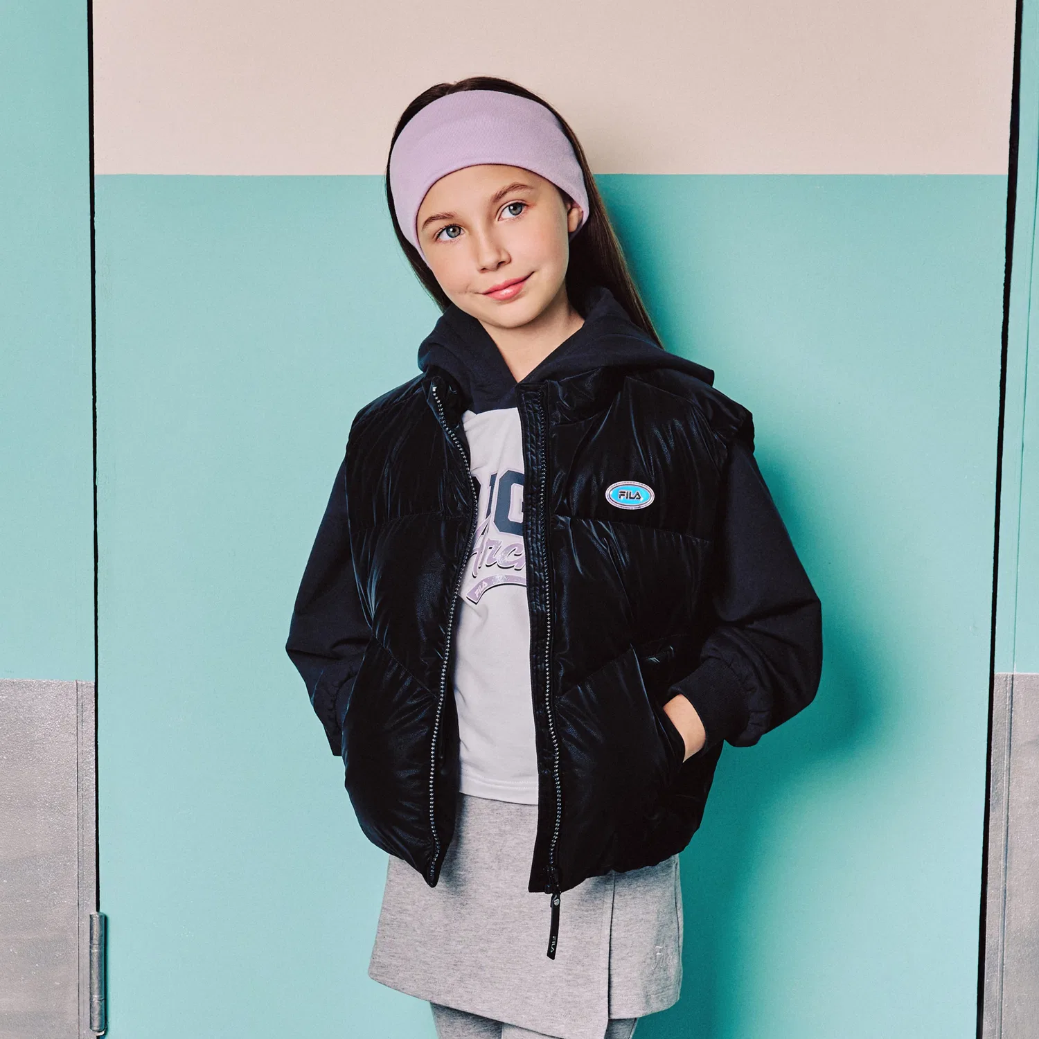Детский укороченный пуховый жилет Fila Kids, чёрный