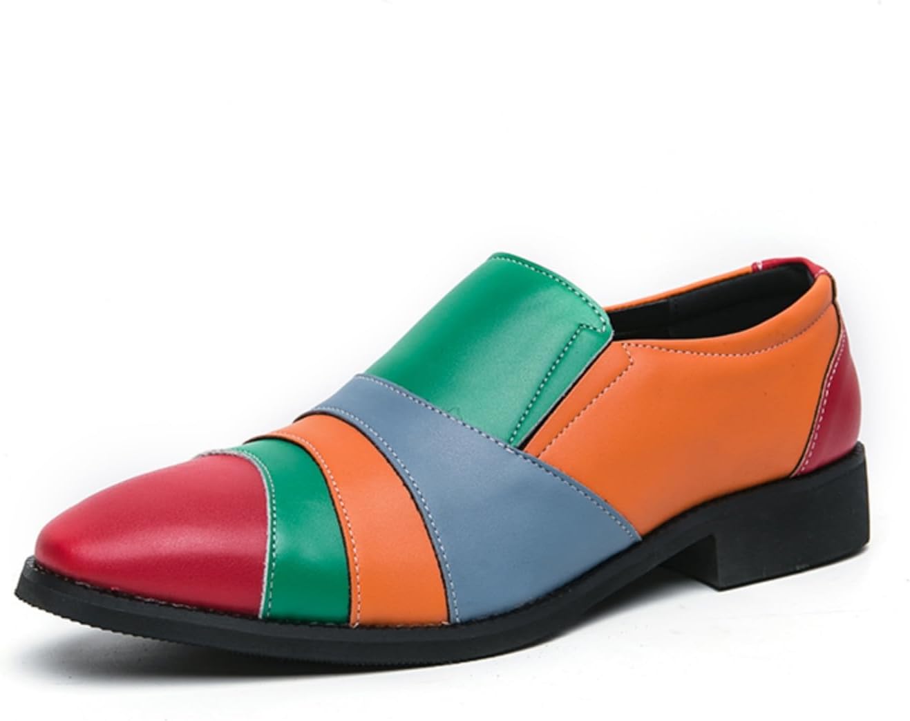 

Мужские модные многоцветные слипоны с кожаными вставками, повседневные лоферы с заостренным носком, нескользящие дерби для повседневной носки, выпускного, вечеринки или свадьбы Boaobaihuo, Multicolor