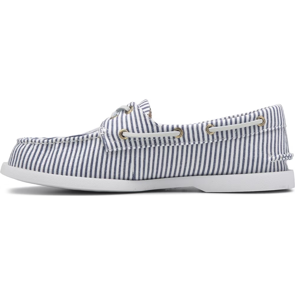 Оригинальные легкие ботинки для лодки с двумя отверстиями для шнурков Sperry, navy/white stripe canvas — фото 3