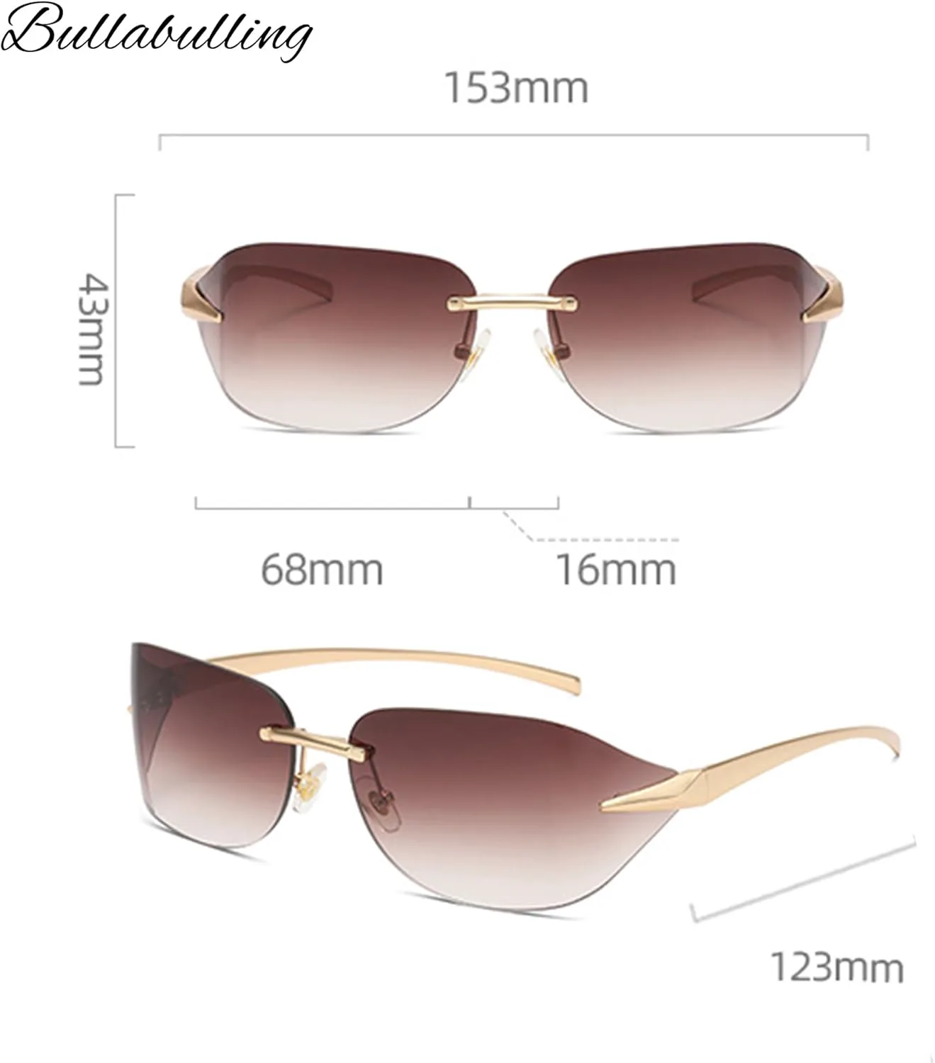 

Солнцезащитные очки Bullabulling прямоугольной формы в стиле Y2K для женщин, модные солнцезащитные очки без оправы, ретро-квадратные винтажные очки, Silver/Clear