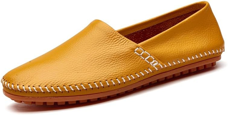 

Мужские кожаные лоферы-мокасины, легкие повседневные туфли без шнурков для ходьбы, вождения и повседневной носки Momuk, желтый