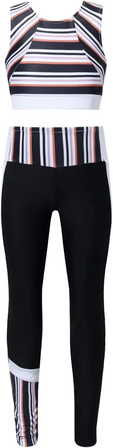Детский спортивный комплект Mufeng, полный леггинс и топ, Stripes Black
